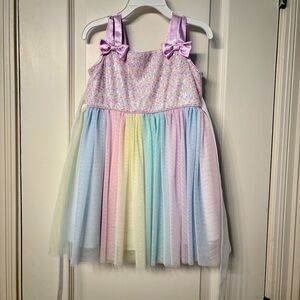 Jona Michelle Girl’s Ballerina Style Rainbow Tulle Dress- 3T